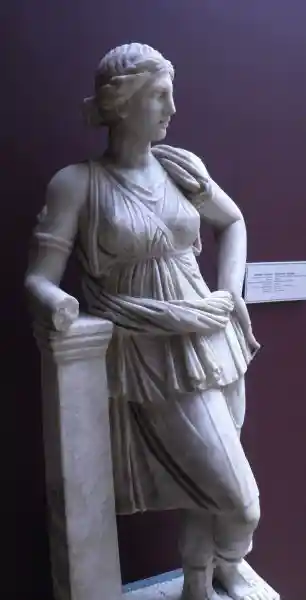 Snake on the arm of Artemis. Statue of Artemis